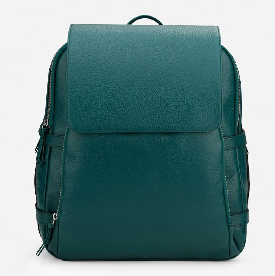 Green Pebble-Grain Leather Carrier Backpack