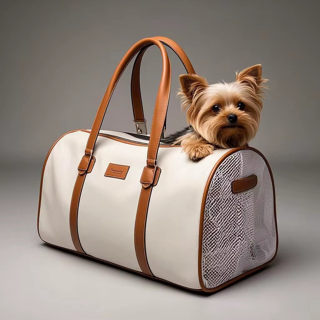 BEIGE LEATHER CARRIER DUFFEL