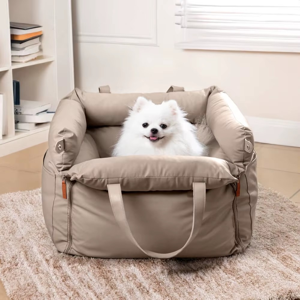 Premium Beige Pet Travel Carrier & Car Seat Booster
