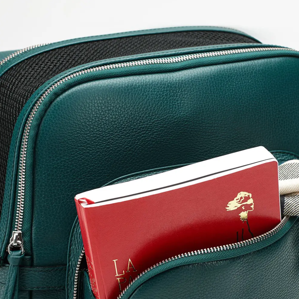 Green Pebble-Grain Leather Carrier Backpack