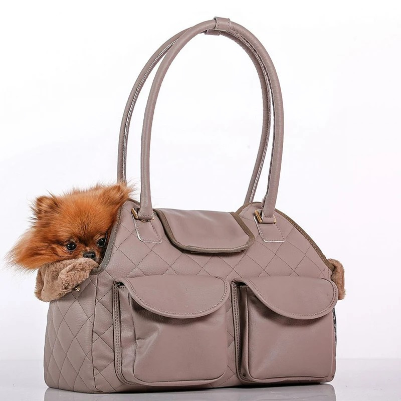 Taupe Quilted Pebble Dog Carrier Bag