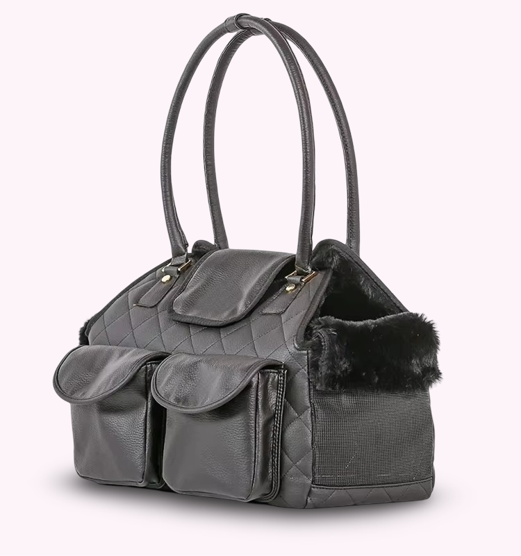 Black Quilted Pebble Dog Carrier Bag