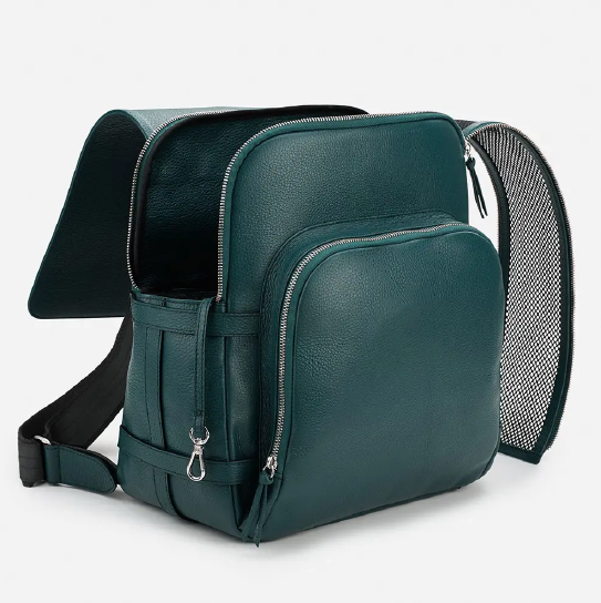 Green Pebble-Grain Leather Carrier Backpack